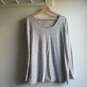 LOFT Vintage Soft Scoop Neck White and Grey Striped Long Sleeved T Shirt